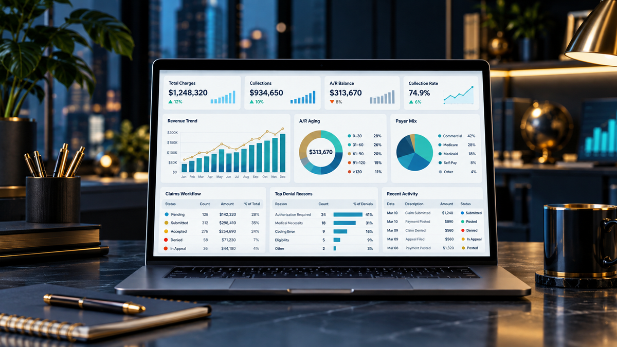 Medical billing Excel dashboard with revenue cycle KPIs
