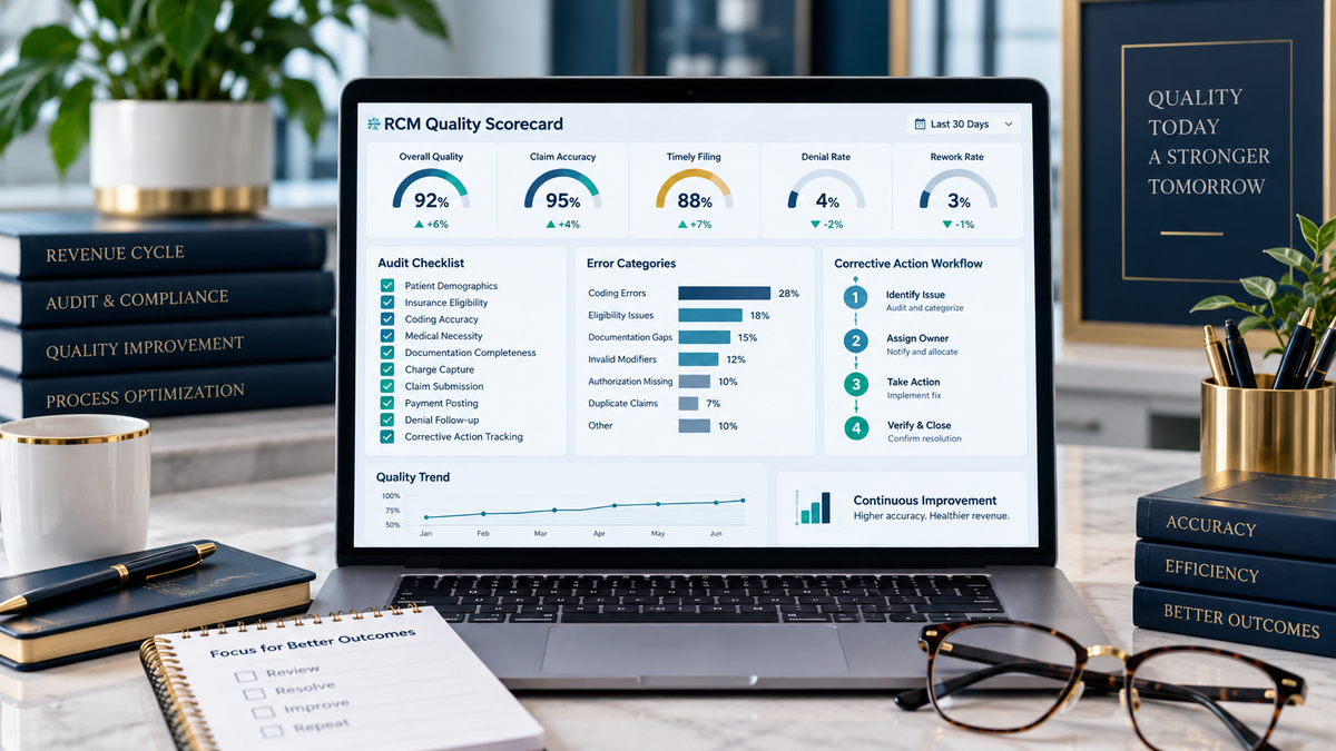 Medical billing quality audit scorecard and corrective action workflow