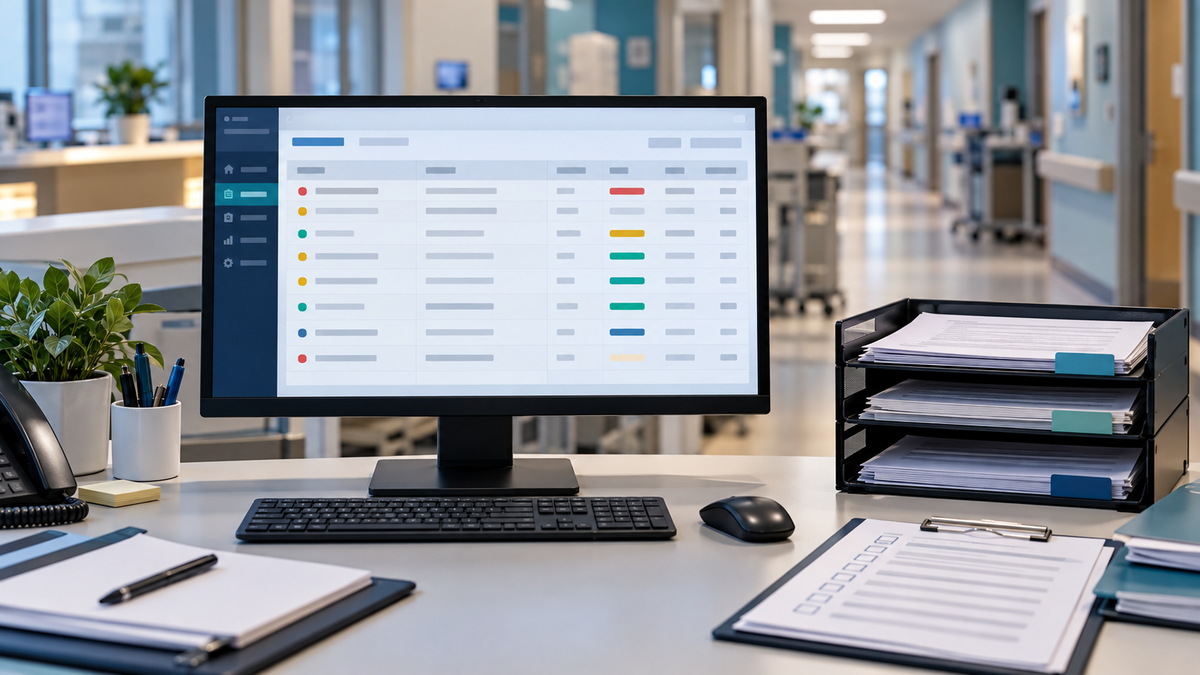 Hospital discharge-to-bill exception worklist at a revenue integrity station