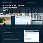 Hospital and physician RCM Excel suite cover with service-line claims and accounts receivable workbook preview.