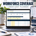 Workforce Coverage and Labor Cost Planner shown on a laptop