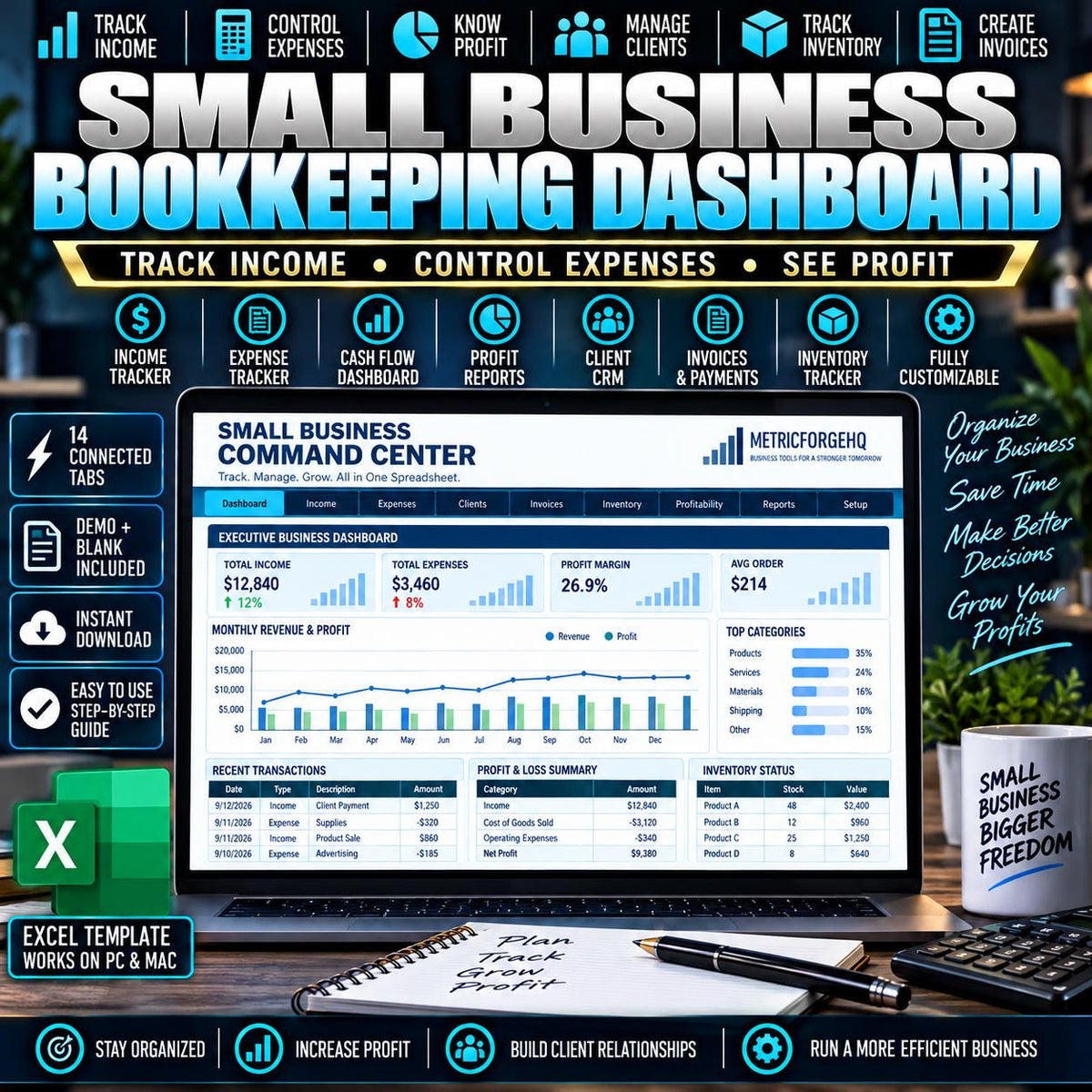 Small Business Bookkeeping Spreadsheet Excel - product preview 1