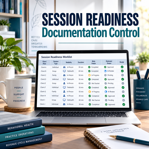 Illustrative premium healthcare operations desk for behavioral-session-readiness; actual workbook preview appears in the next listing image