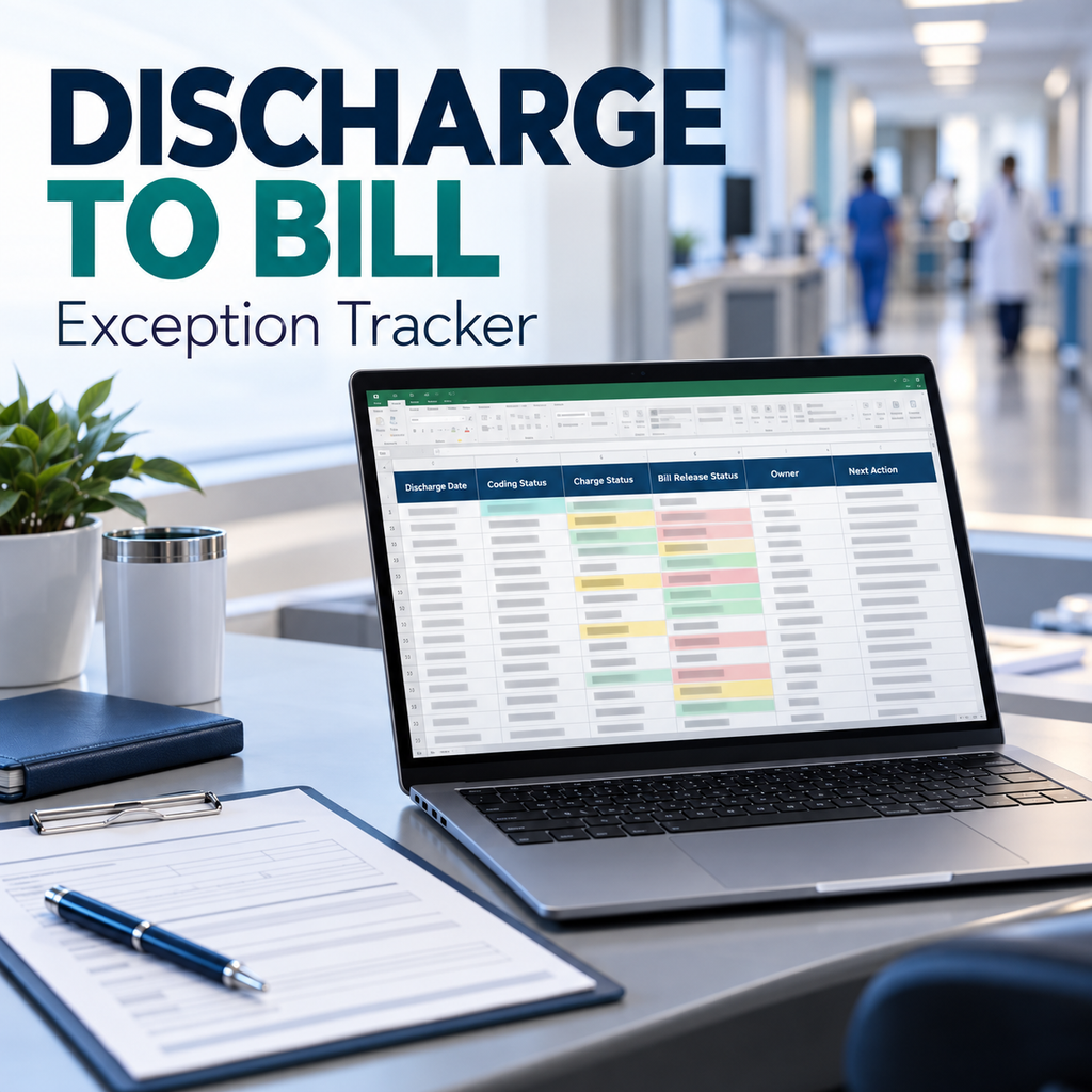 Illustrative premium healthcare operations desk for hospital-discharge-to-bill; actual workbook preview appears in the next listing image