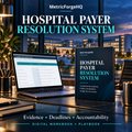 MetricForgeHQ Hospital Payer Resolution studio healthcare cover; illustrative digital workbook and playbook mockup