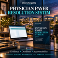 MetricForgeHQ Physician Payer Resolution studio healthcare cover; illustrative digital workbook and playbook mockup