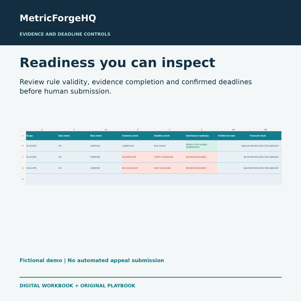 MetricForgeHQ Physician Payer Resolution 02 Readiness; fictional demo