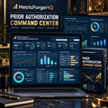 MetricForgeHQ Prior Authorization Command Center Excel dashboard for status, expirations, visits, and follow-up