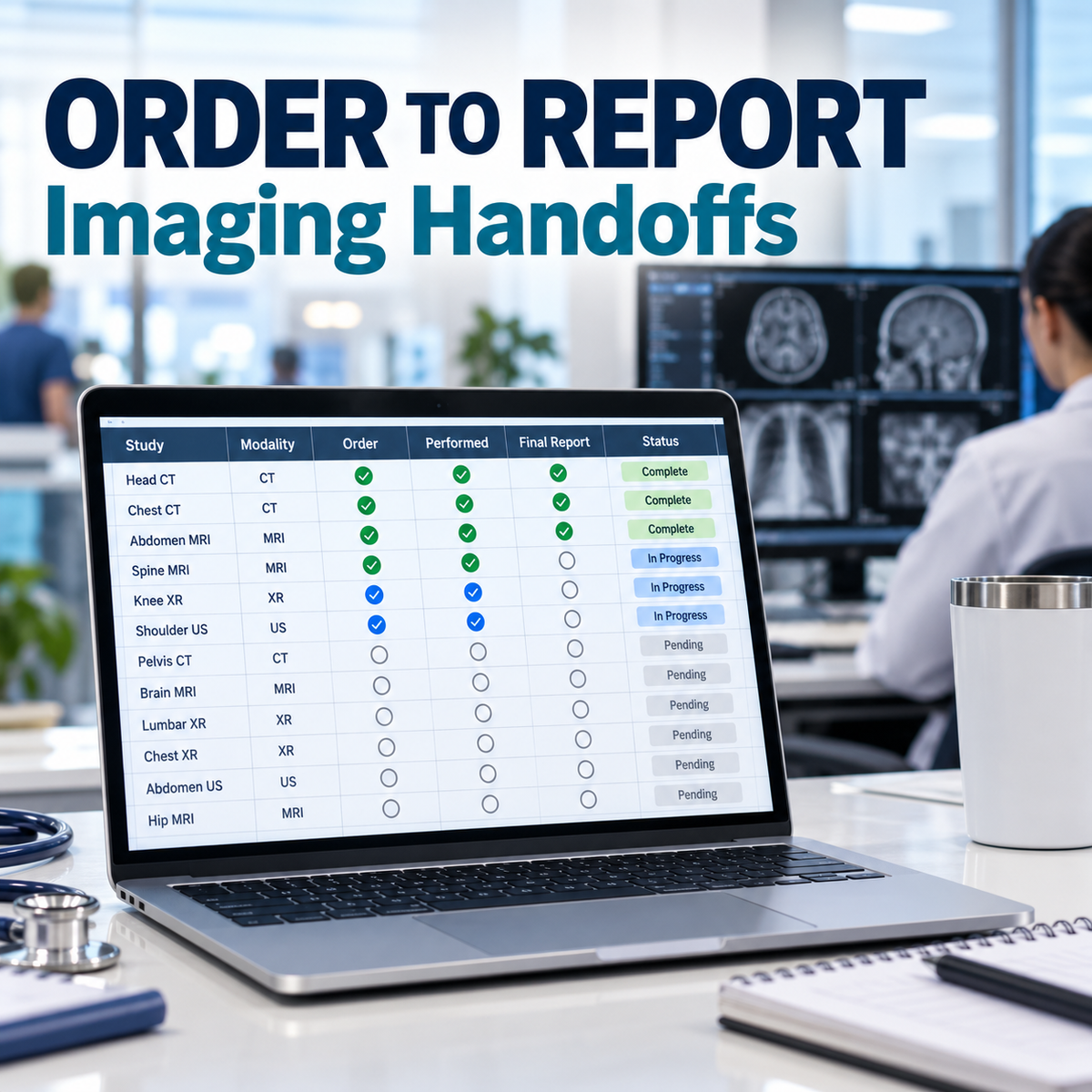 Illustrative premium healthcare operations desk for radiology-order-report; actual workbook preview appears in the next listing image