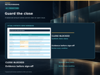 Controlled month-end close with blocked status until financial issues and reviews clear
