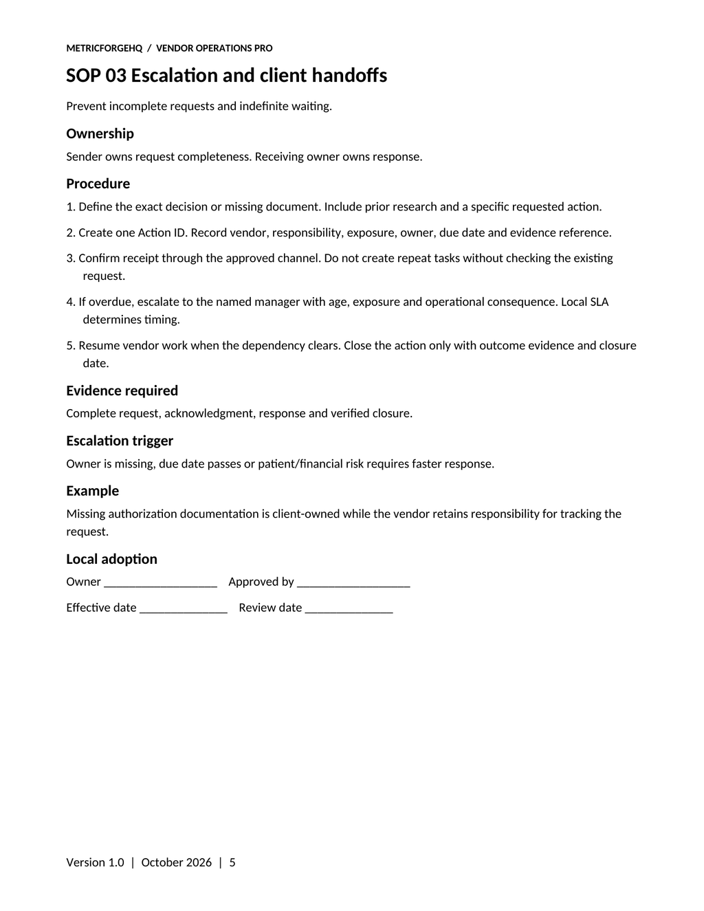 Original vendor escalation SOP from the included operating playbook