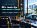 RCM Leadership Implementation Manual digital download with 65-page guide, 24 SOPs and 20 templates; illustrative healthcare executive studio